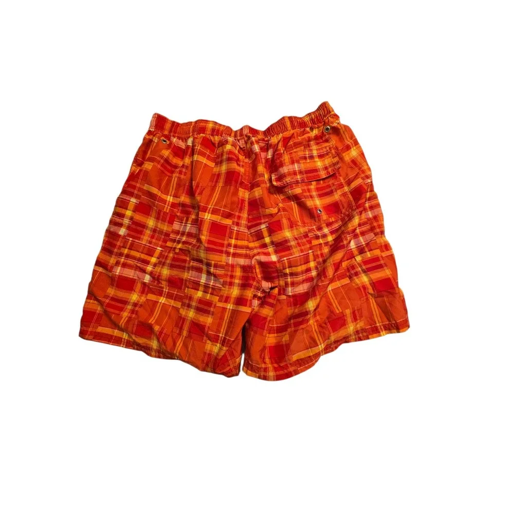 IZOD PerformX Boys Swim‎ Trunks Orange Red Plaid Board Shorts Size L Large